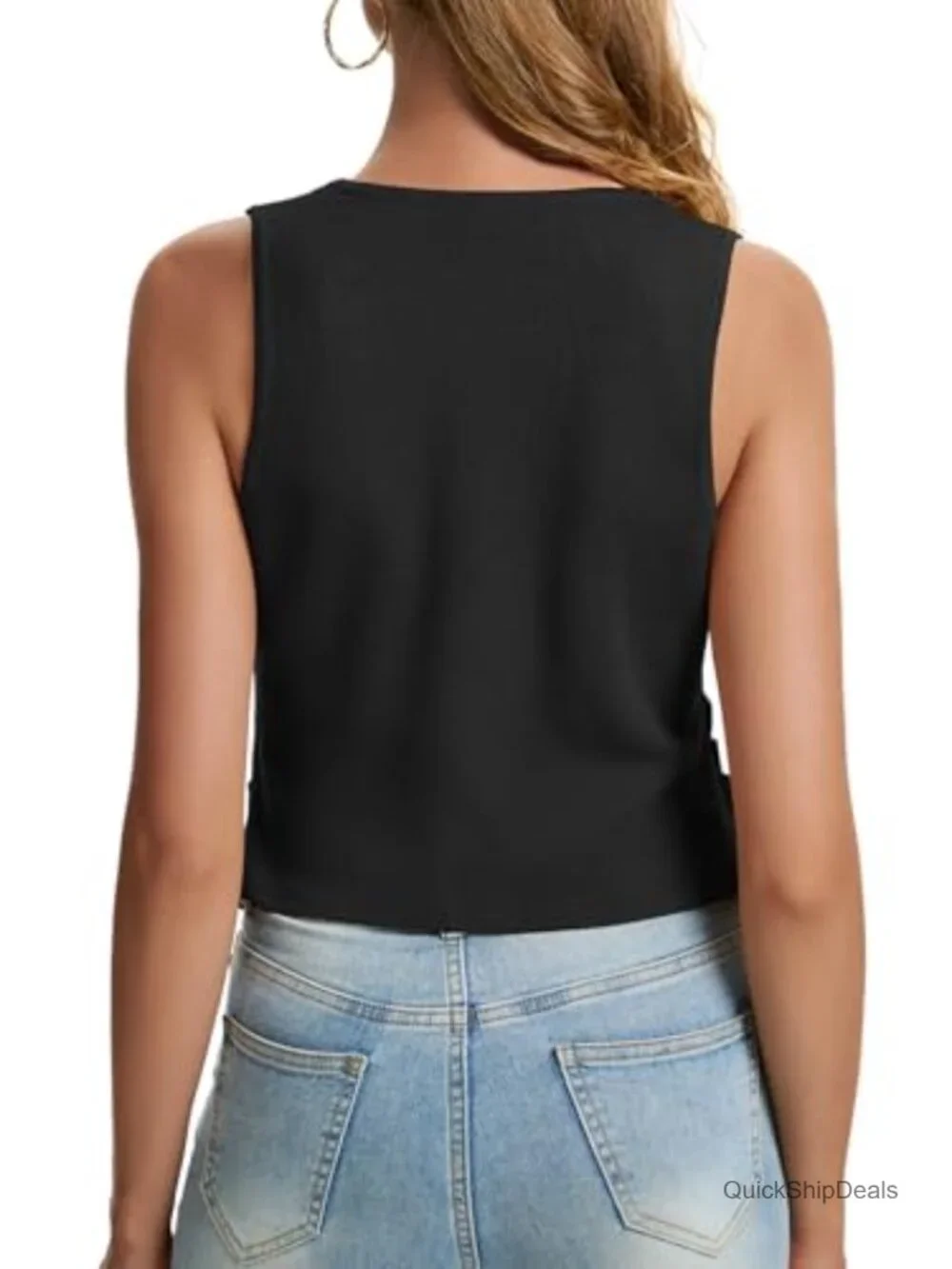 Womens Button Up Knit Sweater Vest V-Neck Sleeveless Slim Fit Work Tank Top